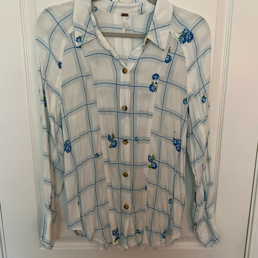 Free People Blue and White Striped Shirt